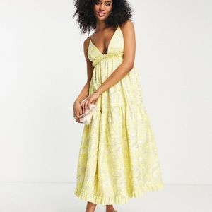 Yellow jacquard midi gown